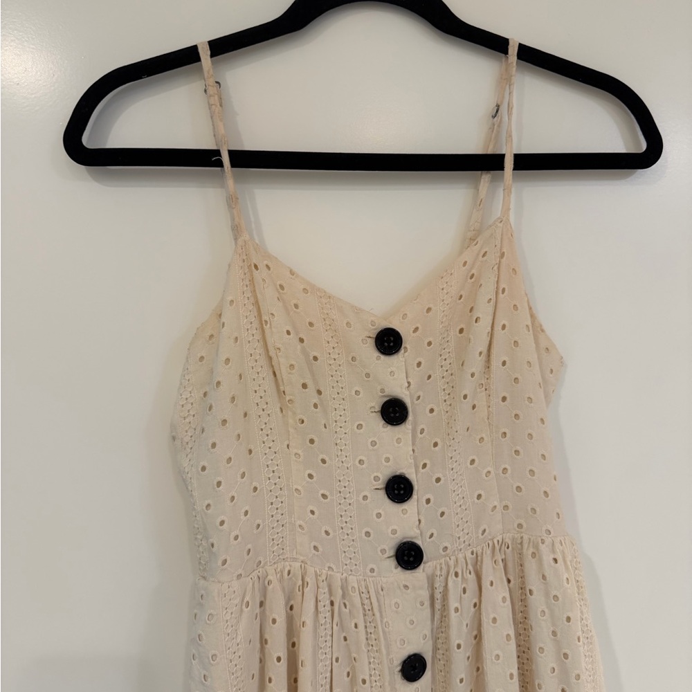 Urban Outfitters Cream Eyelet Midi Dress with Black Buttons - Picture 2 of 5